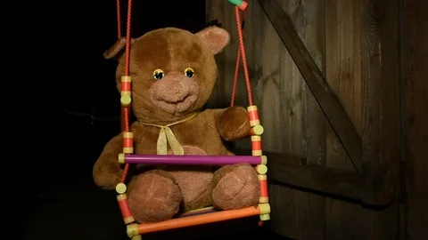 Moving beam of light gradually illuminates the teddy bear Stock Footage 120247059