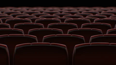 Moving Behind the Chairs in Abstract Cinema Hall with Black Screen Seamless Stock Footage 112337463