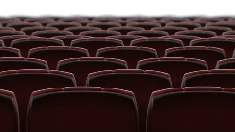 Moving Behind the Chairs in Abstract Cinema Hall with White Screen Seamless Stock Footage 112337714