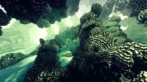 Moving between the light yellow and green reefs. 3D fractals. Stock-Footage 130186521