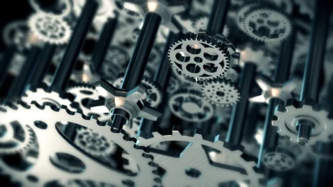 Moving between metal chrome gears 库存影片 120771089
