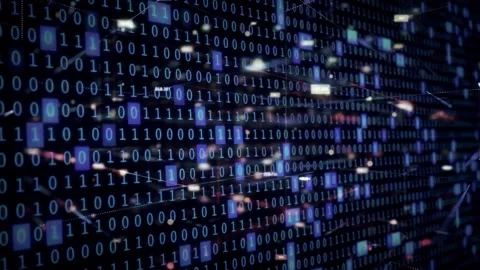 Moving Binary Numbers Representing Cybersecurity Data Stream Stock Footage 321464151