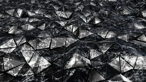 Moving black marble or black granite triangles pattern looping 3D animation Video stock 170182340
