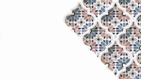 Moving blue, brown arabic pattern with geometric stars. Arabesque through white Stock Footage 149248458