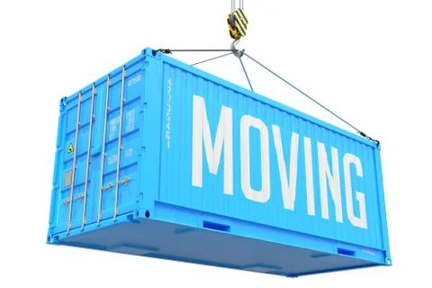 Moving - Blue Hanging Cargo Container. Stock Illustration