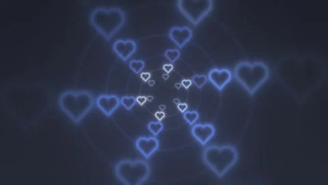 Moving blue hearts in a spiral pattern in dark background Stock Footage 339327633