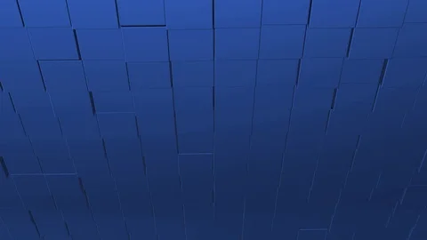 Moving blue squares scrolling around while the wall of cubes is coming closer. Stock Footage 124499237
