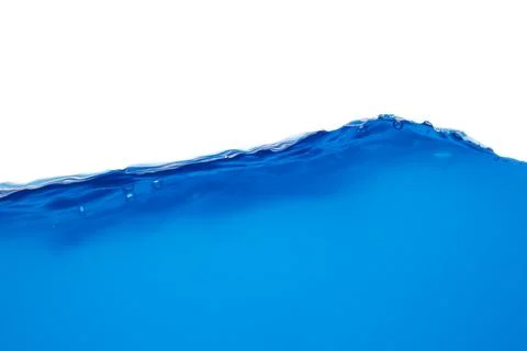 Moving blue water surface and bubbles on a white background Stock Photos