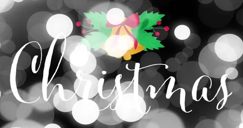 Moving bokeh starting script appearing while bell growing and holly forming, Video stock 321318961