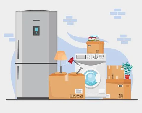 Moving boxes and appliances Illustrazione stock