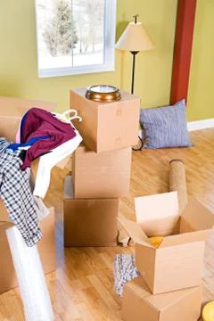 Moving: Boxes and Items In An Apartment Stock Photos