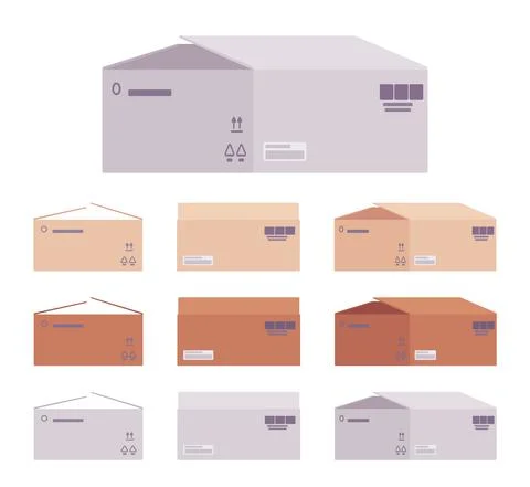 Moving boxes cardboard set with fragile signs Illustration