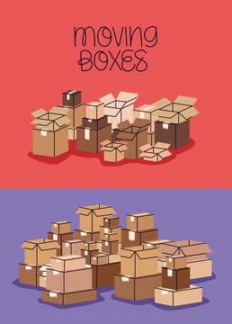 Moving boxes cards 스톡 일러스트