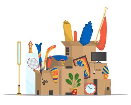 Moving boxes. Concept for home moving. Company moved to new office, home. Paper Stock Illustration