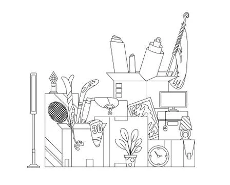 Moving boxes. Concept for home moving. Company moved to new office, home. Paper Stockillustratie