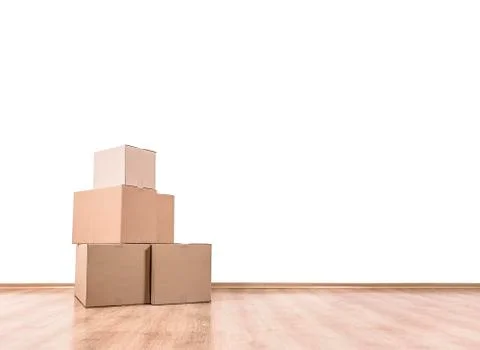Moving boxes on the floor. Foto stock
