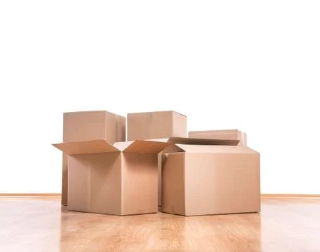Moving boxes on the floor. Foto stock