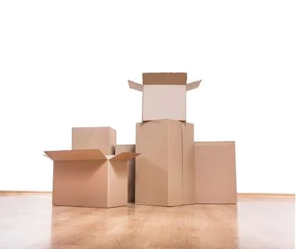 Moving boxes on the floor. Foto stock