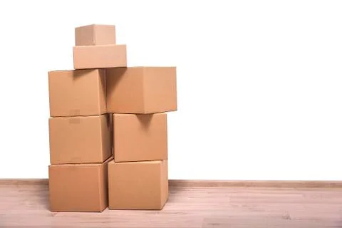 Moving boxes on the floor. Foto stock