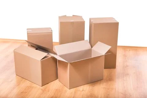 Moving boxes on the floor. Foto stock