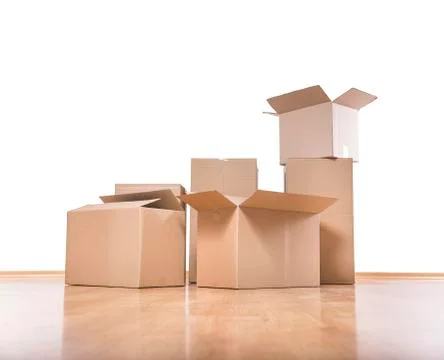 Moving boxes on the floor. Foto stock