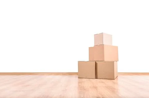 Moving boxes on the floor. Foto stock