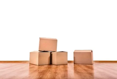Moving boxes on the floor. Foto stock