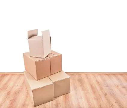 Moving boxes on the floor. Foto stock