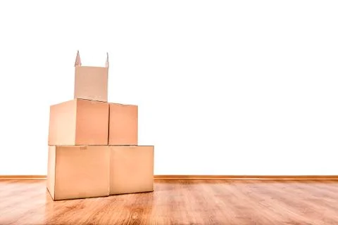 Moving boxes on the floor. Foto stock