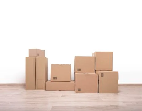 Moving boxes on the floor. Foto stock