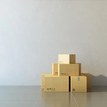 Moving boxes at a new home Stock Illustration