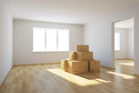 Moving boxes at a new home Stock-Illustration