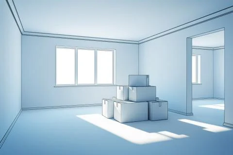 Moving boxes at a new home Stock Illustration