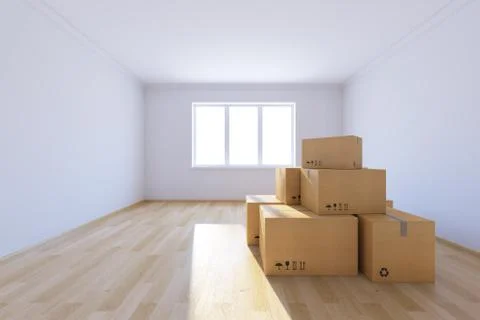 Moving boxes at a new home Stock Illustration