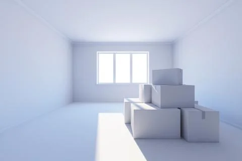 Moving boxes at a new home Stock Illustration