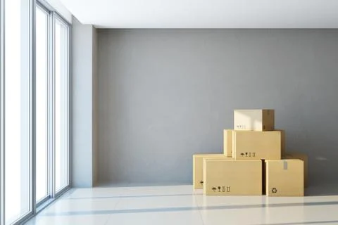 Moving boxes at a new office Stock Illustration
