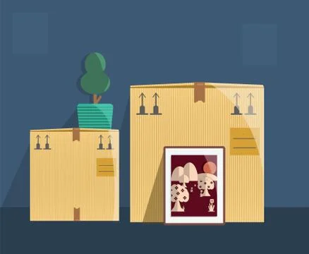 Moving boxes with space inside the mural Illustration