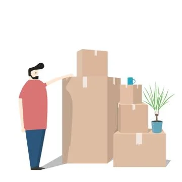 Moving with boxes. Things in box. Transport company Stock Illustration
