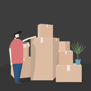 Moving with boxes. Things in box. Transport company Stock Illustration