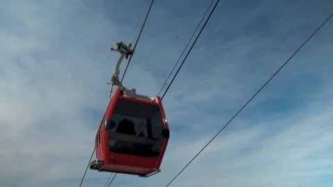 Moving cable car with beautiful blue cloudy sky on background Stock Footage 100558297