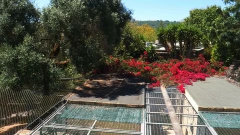 Moving cable car overlooking Lisbon Zoo, Portugal, more specifically the bird Stock Footage 112757244