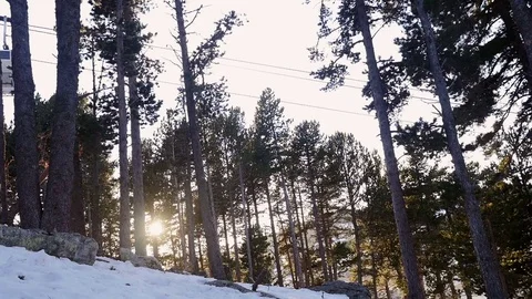 Moving cable cars in winter Stock Footage 73928307