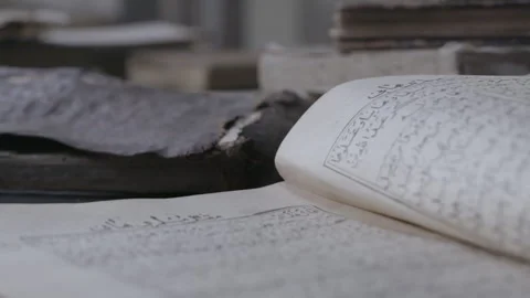 Moving camera among very old Arabic books Stock Footage 319057848