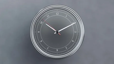 Moving camera centering round clock on matte grey wall, red second sweeping, Stock Footage 337505099