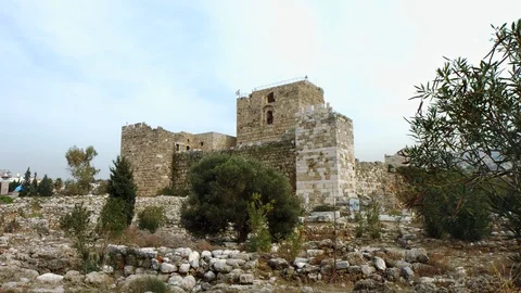 Moving camera in front of Byblos Castle, Lebanon Stock Footage 119133816