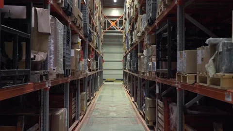 Moving camera large logistics warehouse Stock Footage 132427351