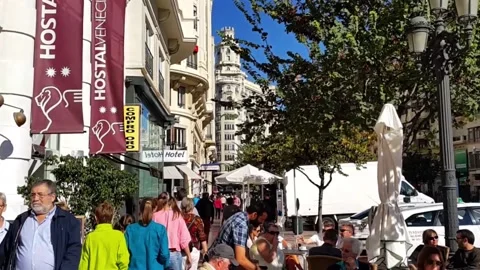 Moving with the camera on the old city center of Valencia. Stock Footage 145537258