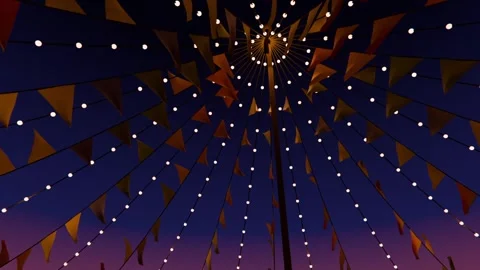 Moving camera revealing canopy swaying in breeze at twilight, with pole, Stock Footage 339722040