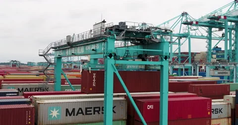 Moving Cargo Containers with Crane Stock Footage 202142170