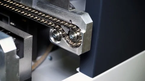 Moving chain on a conveyor belt Stock Footage 85580175